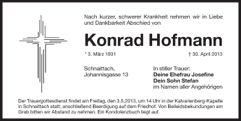 Traueranzeige von Konrad Hofmann von Pegnitz-Zeitung